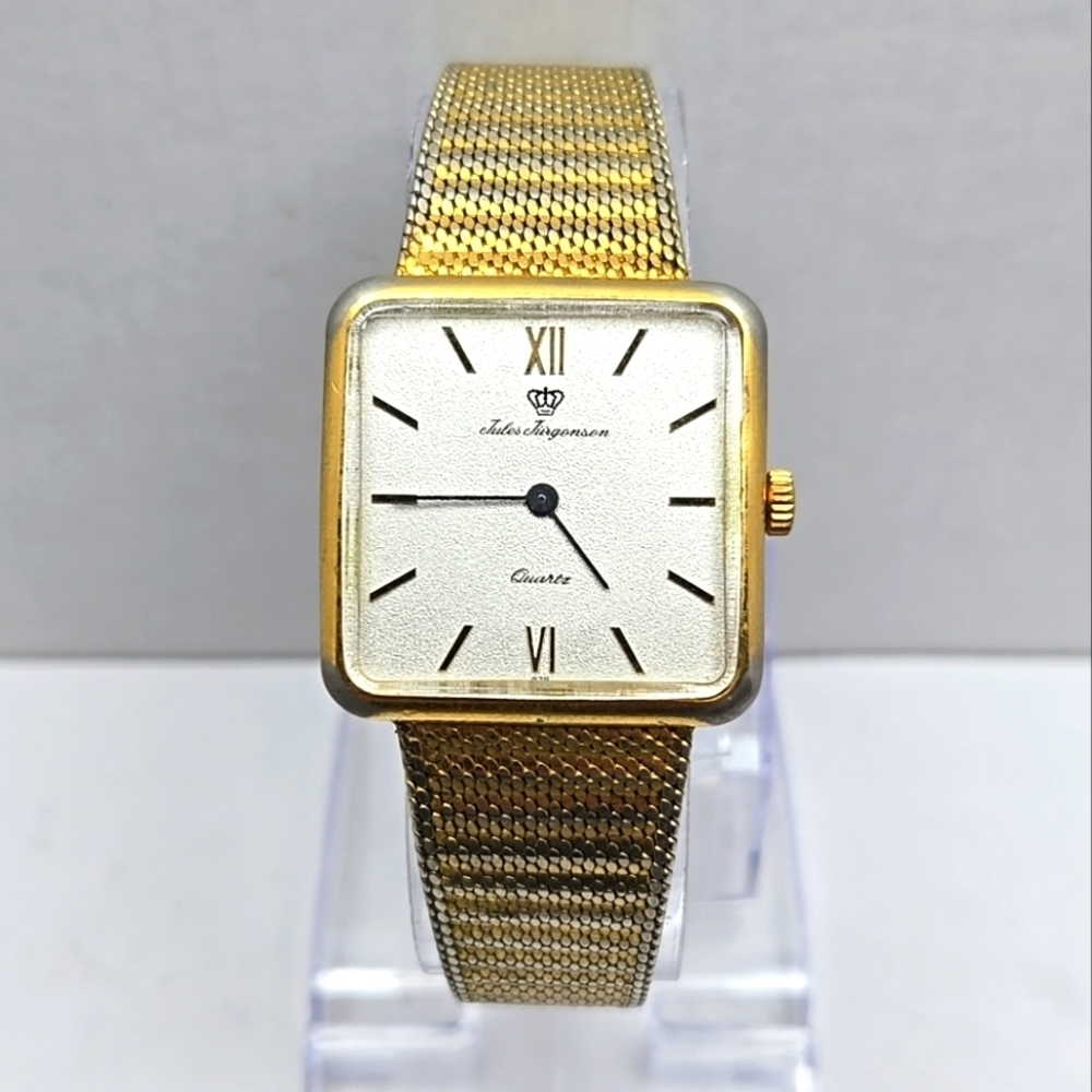 Rare Vintage Mens Jules Jurgensen 4154 Watch 29mm Gold Tone Square New Battery